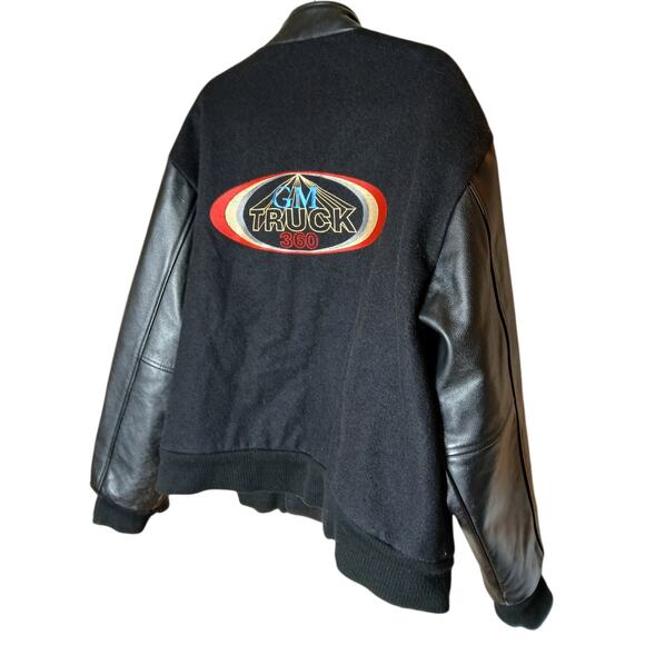 Vintage Mens XL GM Truck 360 Varsity Jacket Black Leather Sleeves Full Snap - Picture 5 of 11